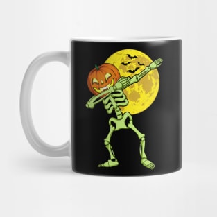 Dabbing Skeleton Pumpkin Head Halloween Costume Mug